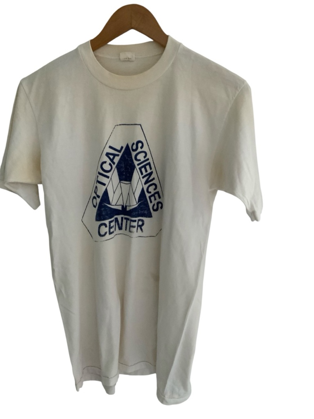 Vintage Optical Sciences Center Graphic Tee - White with Navy Print MED